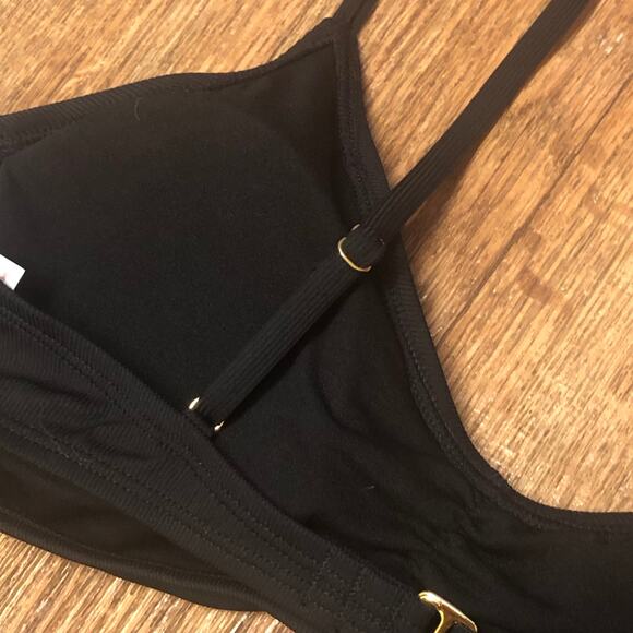 Shade & Shore Black Ruched Ribbed Bralette Bikini Top Size Large - Picture 7 of 11
